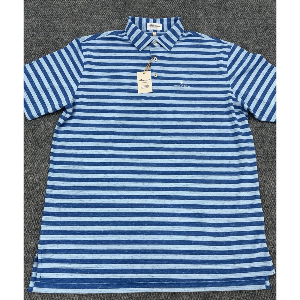 Peter Millar Summer Comfort Men's Large Golf Polo Shirt Blue Striped Speckled